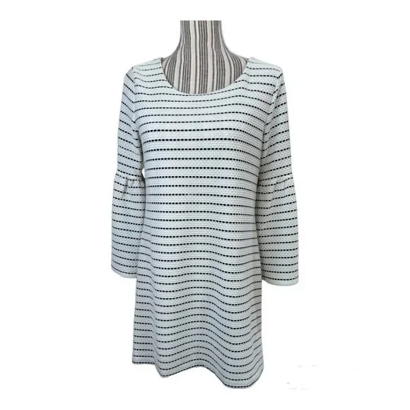 Calvin Klein | Dresses | Calvin Klein Mini Sheath Dress Bell Sleeve Black  White Striped Crochet Womens S | Poshmark